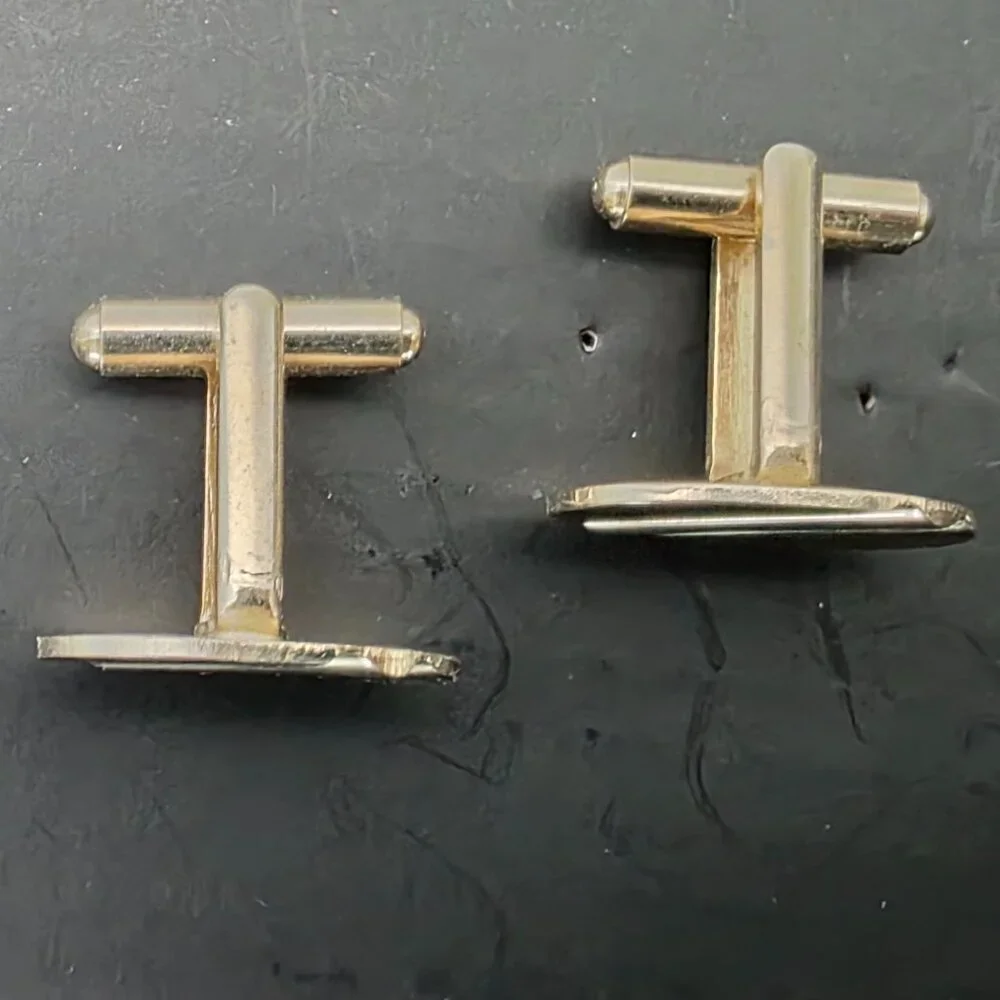 Vintage Gold Tone Oval Cufflinks Diagonal Stripe Mid Century Modern Geometric MC